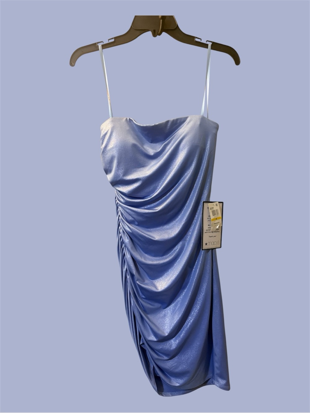 B Darlin Shimmery Periwinkle Blue Ruched Slip Midi Dress